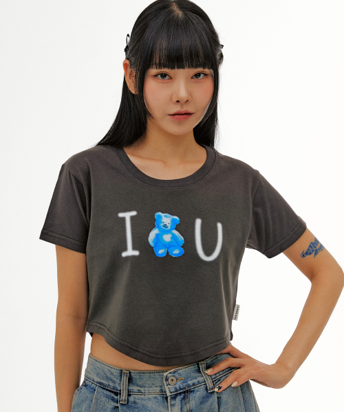 ambler（エムブラー）の「ブルーベア、ラブユー ラウンドヘム クロップ 半袖Tシャツ ACR505 (ダークグレー)（Tシャツ/カットソー・レディース・その他・SMALL/MEDIUM）」の3枚目の写真