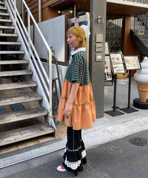 HELLO.SANFRANCISCO(ハローサンフランシスコ)の「【HELLO.SANFRANCISCO/ハローサンフランシスコ】襟フリルボーダーラガーシャツチュニック(Tシャツ/カットソー・レディース・ピンク/グリーン・ONE SIZE)」の8枚目の写真