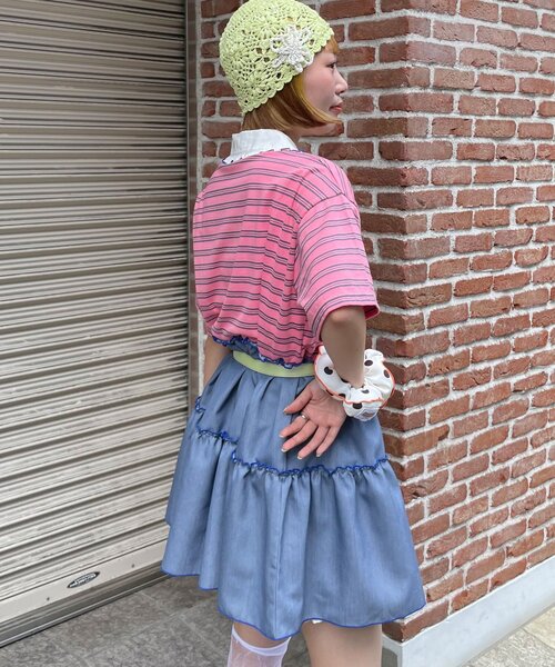 HELLO.SANFRANCISCO(ハローサンフランシスコ)の「【HELLO.SANFRANCISCO/ハローサンフランシスコ】襟フリルボーダーラガーシャツチュニック(Tシャツ/カットソー・レディース・ピンク/グリーン・ONE SIZE)」の11枚目の写真