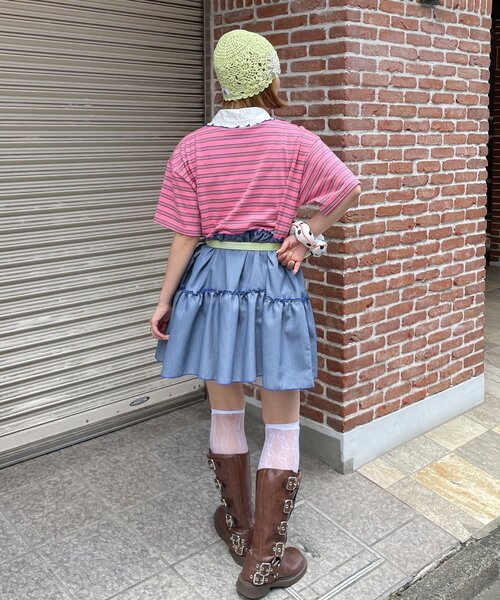 HELLO.SANFRANCISCO(ハローサンフランシスコ)の「【HELLO.SANFRANCISCO/ハローサンフランシスコ】襟フリルボーダーラガーシャツチュニック(Tシャツ/カットソー・レディース・ピンク/グリーン・ONE SIZE)」の15枚目の写真