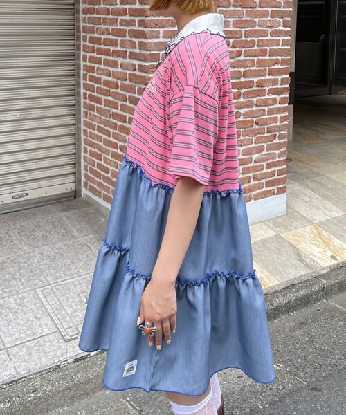 HELLO.SANFRANCISCO(ハローサンフランシスコ)の「【HELLO.SANFRANCISCO/ハローサンフランシスコ】襟フリルボーダーラガーシャツチュニック(Tシャツ/カットソー・レディース・ピンク/グリーン・ONE SIZE)」の17枚目の写真