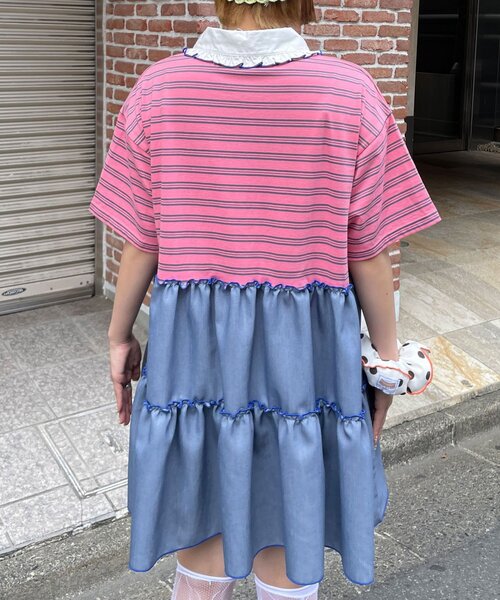 HELLO.SANFRANCISCO(ハローサンフランシスコ)の「【HELLO.SANFRANCISCO/ハローサンフランシスコ】襟フリルボーダーラガーシャツチュニック(Tシャツ/カットソー・レディース・ピンク/グリーン・ONE SIZE)」の18枚目の写真