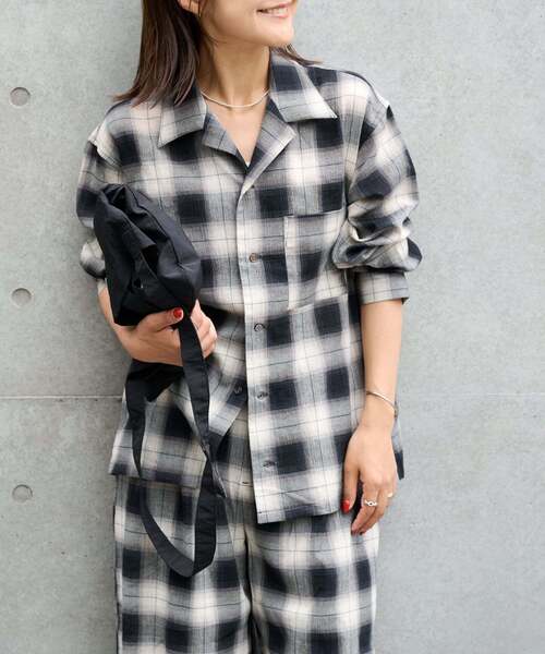 OUTDOOR PRODUCTS(アウトドアプロダクツ)の「PLAIDパターンオープンカラーシャツ(シャツ/ブラウス・レディース・カーキ/ブラック・FREE)」の7枚目の写真