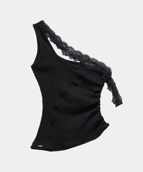 ETRE AU SOMMET(エトレオソメ)の「Lace One-Shoulder Shirring Top (Black)(Tシャツ/カットソー・レディース・その他・FREE)」の2枚目の写真