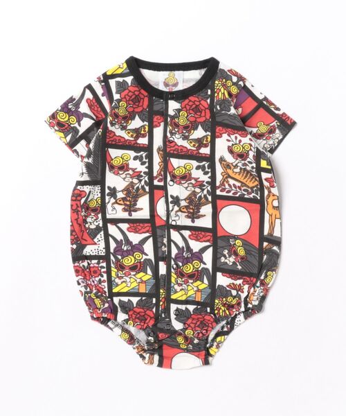 HYSTERIC MINI(ヒステリックミニ)の「HANAFUDA MINI 総柄半袖ロンパース(ロンパース・キッズ・マルチ・80/70)」の1枚目の写真