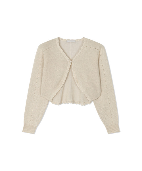Yuje(ユジェ)の「SHEER KNOT CARDIGAN (3color)(カーディガン/ボレロ・レディース・ホワイト/ブラック/ベージュ・FREE)」の3枚目の写真