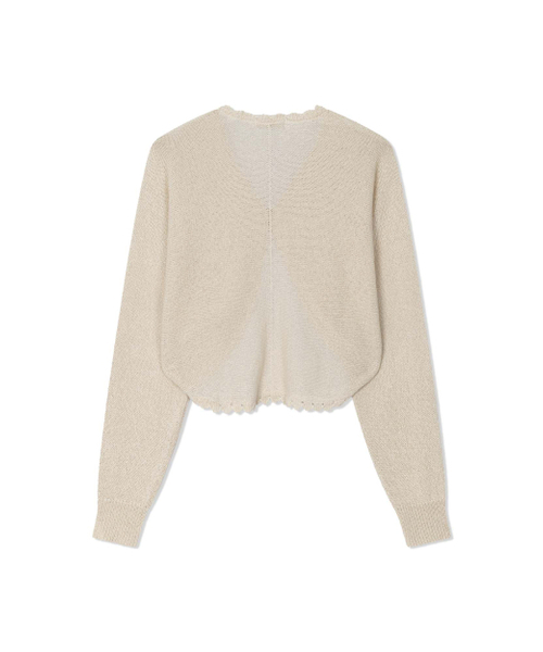 Yuje(ユジェ)の「SHEER KNOT CARDIGAN (3color)(カーディガン/ボレロ・レディース・ホワイト/ブラック/ベージュ・FREE)」の7枚目の写真