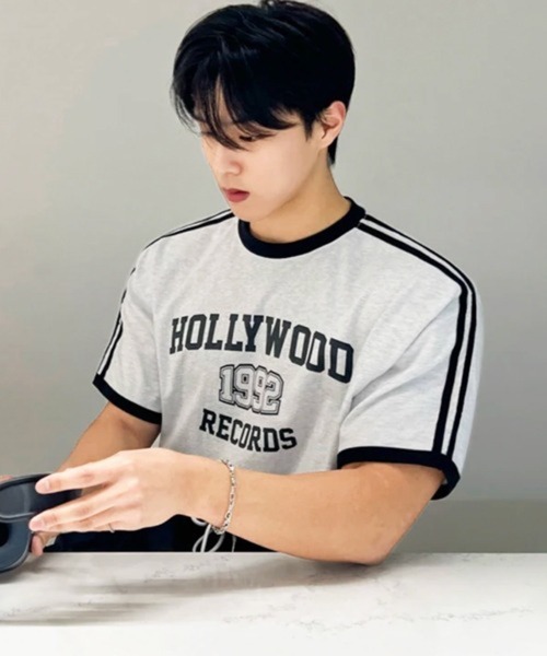 NOWLE(ノウル)の「【NOWLE】カレッジグラフィック リンガー半袖Tシャツ / レトロスポーツライン ハリウッドレコード トップス(Tシャツ/カットソー・メンズ・グレー・X-LARGE/LARGE/MEDIUM)」の7枚目の写真