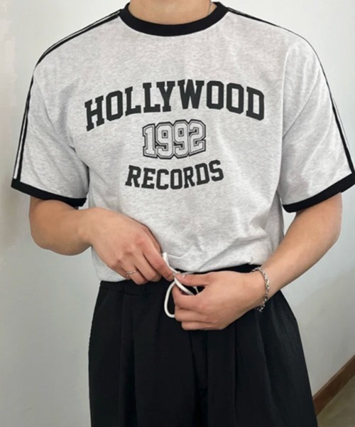 NOWLE(ノウル)の「【NOWLE】カレッジグラフィック リンガー半袖Tシャツ / レトロスポーツライン ハリウッドレコード トップス(Tシャツ/カットソー・メンズ・グレー・X-LARGE/LARGE/MEDIUM)」の12枚目の写真