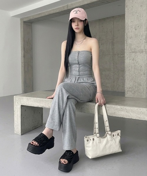 non-hedge（ノンヘッジ）の「ベアトップワイドパンツセットアップ（セットアップ・レディース・オートミール/グレー/ブラック・FREE）」の16枚目の写真