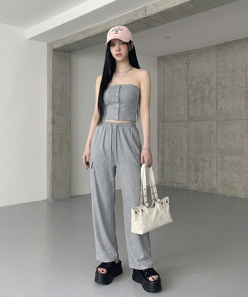 non-hedge（ノンヘッジ）の「ベアトップワイドパンツセットアップ（セットアップ・レディース・オートミール/グレー/ブラック・FREE）」の17枚目の写真