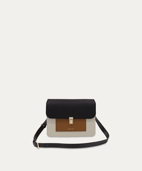CULLNI(クルニ)の「Leather Tuck Lock Mini Flap Bag(ショルダーバッグ・メンズ・グレー系/ブラック系/ホワイト系/ブラック・ONESIZE)」の1枚目の写真