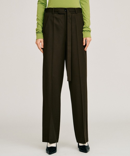 PRANK PROJECT(プランクプロジェクト)の「【2026Autumn Pre-Order】ベルトコンビスリムストレートスラックス / Belt Combination Slim Straight Slacks(スラックス・レディース・カーキ/ブラック・38/36)」の1枚目の写真