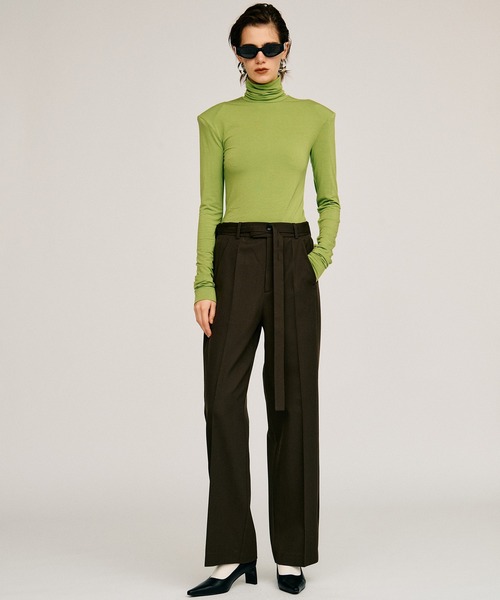 PRANK PROJECT(プランクプロジェクト)の「【2026Autumn Pre-Order】ベルトコンビスリムストレートスラックス / Belt Combination Slim Straight Slacks(スラックス・レディース・カーキ/ブラック・38/36)」の4枚目の写真