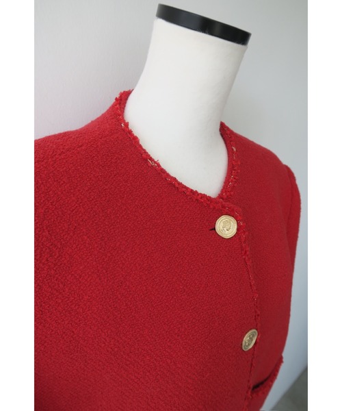 miies miim(ミーエスミーム)の「WOOL OVERSIZED TWEED JACKET(ノーカラージャケット・レディース・レッド・FREE)」の8枚目の写真