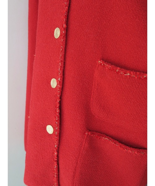 miies miim(ミーエスミーム)の「WOOL OVERSIZED TWEED JACKET(ノーカラージャケット・レディース・レッド・FREE)」の9枚目の写真