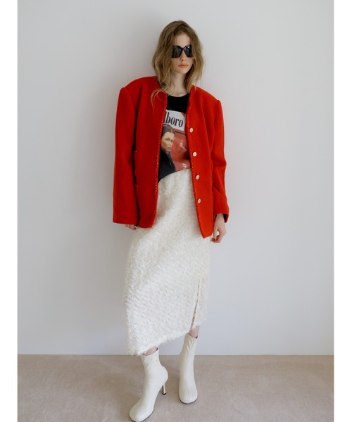 セール】WOOL OVERSIZED TWEED JACKET（ノーカラージャケット）｜miies
