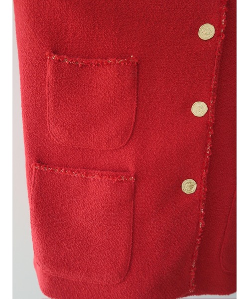 miies miim(ミーエスミーム)の「WOOL OVERSIZED TWEED JACKET(ノーカラージャケット・レディース・レッド・FREE)」の10枚目の写真