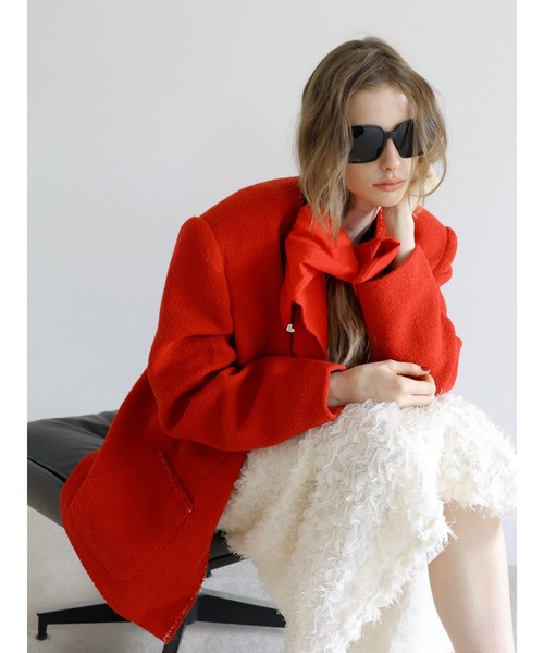 ノーカラージャケット miies miim SHAGGY TWEED JACKET WOOL OVERSIZED TWEED JACKET（ノーカラージャケット）｜miies miim