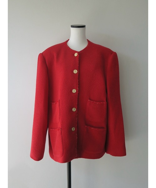 miies miim(ミーエスミーム)の「WOOL OVERSIZED TWEED JACKET(ノーカラージャケット・レディース・レッド・FREE)」の5枚目の写真