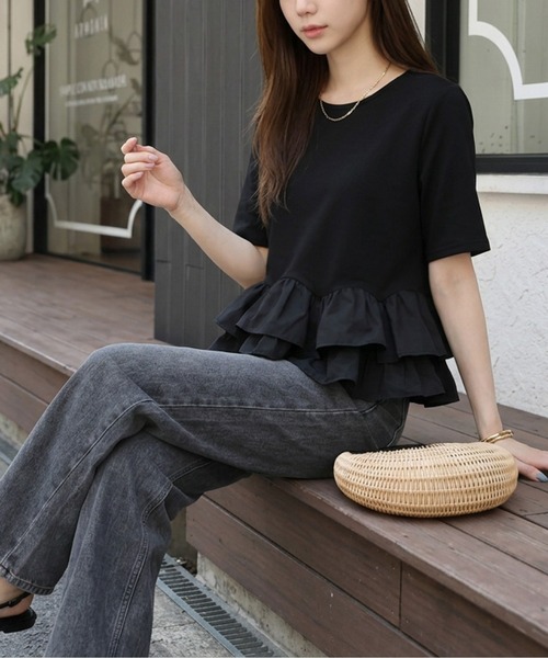 La-gemme(ラジェム)の「ラッフルペプラム プルオーバー(Tシャツ/カットソー・レディース・ブラック/ホワイト/ベージュ・フリー)」の11枚目の写真