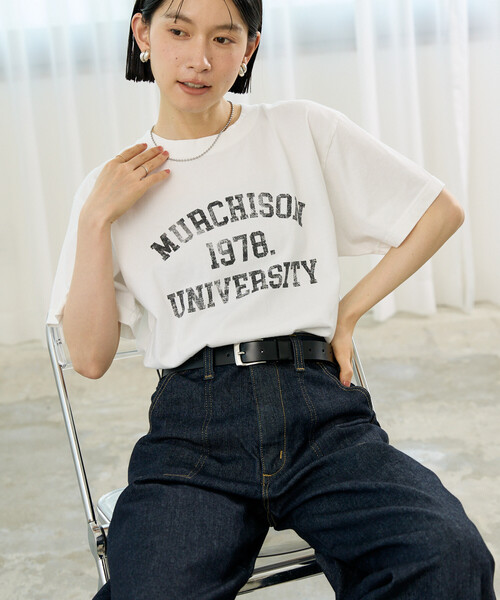 FREAK'S STORE(フリークスストア)の「vintage college logo TEE/ヴィンテージ カレッジロゴTシャツ(Tシャツ/カットソー・レディース・オフホワイト/オレンジ/イエロー・フリ-)」の6枚目の写真