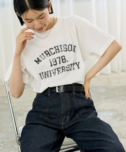FREAK'S STORE(フリークスストア)の「vintage college logo TEE/ヴィンテージ カレッジロゴTシャツ(Tシャツ/カットソー・レディース・オフホワイト/オレンジ/イエロー・フリ-)」の7枚目の写真