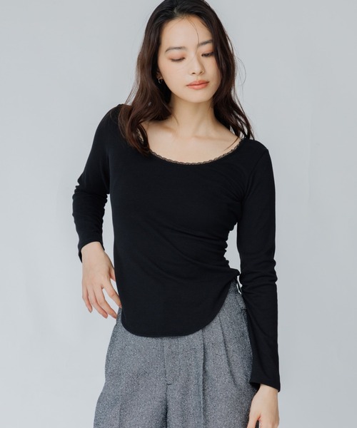 SENEE(セニー)の「open back lace trim tops(オープンバックレーストリムトップス)(Tシャツ/カットソー・レディース・アイボリー/ブラック・FREE)」の12枚目の写真