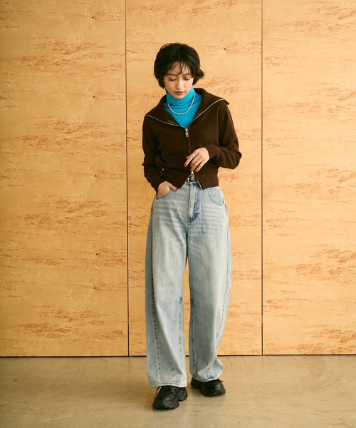 uchi.(ウチ)の「ダブルジップショートニットカーディガン(ニット/セーター・レディース・アイボリー/ブラウン/グレー・FREE)」の5枚目の写真