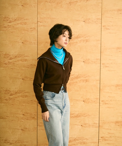 uchi.(ウチ)の「ダブルジップショートニットカーディガン(ニット/セーター・レディース・アイボリー/ブラウン/グレー・FREE)」の10枚目の写真