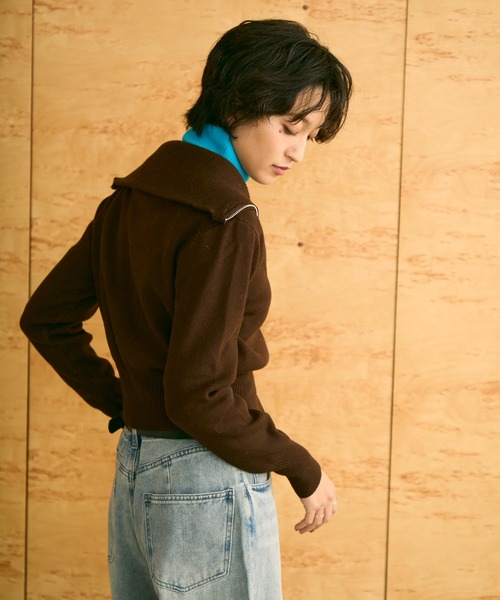 uchi.(ウチ)の「ダブルジップショートニットカーディガン(ニット/セーター・レディース・アイボリー/ブラウン/グレー・FREE)」の13枚目の写真