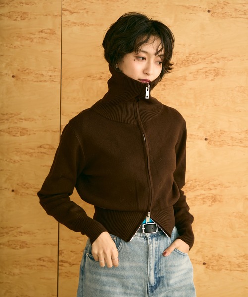 uchi.(ウチ)の「ダブルジップショートニットカーディガン(ニット/セーター・レディース・アイボリー/ブラウン/グレー・FREE)」の16枚目の写真