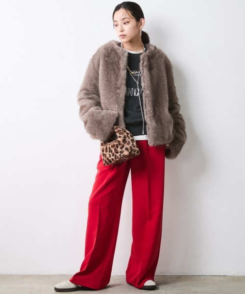 CHIC STYLE(シックスタイル)の「ノーカラーファージャケット<大きいサイズ有>シックスタイル(ノーカラージャケット・レディース・ブラウン系/グレー系・LL/5L/4L/3L/L/M)」の8枚目の写真