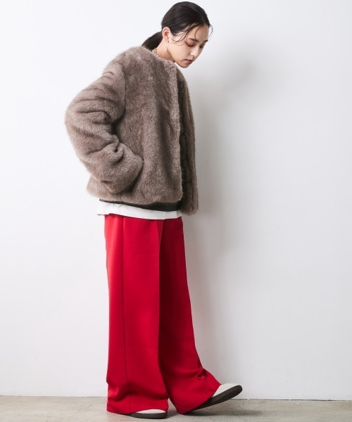 CHIC STYLE(シックスタイル)の「ノーカラーファージャケット<大きいサイズ有>シックスタイル(ノーカラージャケット・レディース・ブラウン系/グレー系・LL/5L/4L/3L/L/M)」の9枚目の写真
