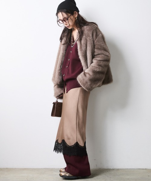 CHIC STYLE(シックスタイル)の「ノーカラーファージャケット<大きいサイズ有>シックスタイル(ノーカラージャケット・レディース・ブラウン系/グレー系・LL/5L/4L/3L/L/M)」の10枚目の写真