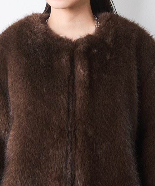 CHIC STYLE(シックスタイル)の「ノーカラーファージャケット<大きいサイズ有>シックスタイル(ノーカラージャケット・レディース・ブラウン系/グレー系・LL/5L/4L/3L/L/M)」の13枚目の写真