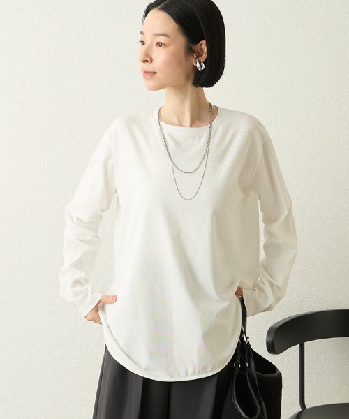 Aunely（オーネリー）の「【Aunely】シルケット大人のラウンドクルーネックプルオーバー＜YOSOOIシリーズ＞（Tシャツ/カットソー・レディース・グレイッシュベージュ/イエロー系/オフホワイト/ダークグレー/ブラック・M/L）」の12枚目の写真