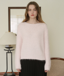 Boat-neck Loosefit Basic Knit (Light pink)