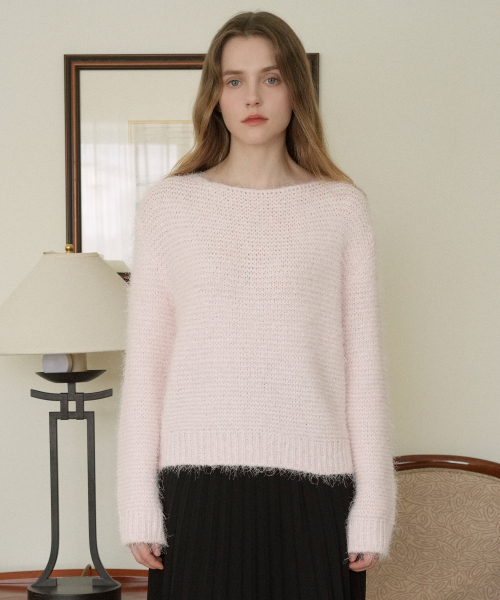 VLETI(ブレッティ)の「Boat-neck Loosefit Basic Knit (Light pink)(ニット/セーター・レディース・ライトピンク・FREE)」の1枚目の写真
