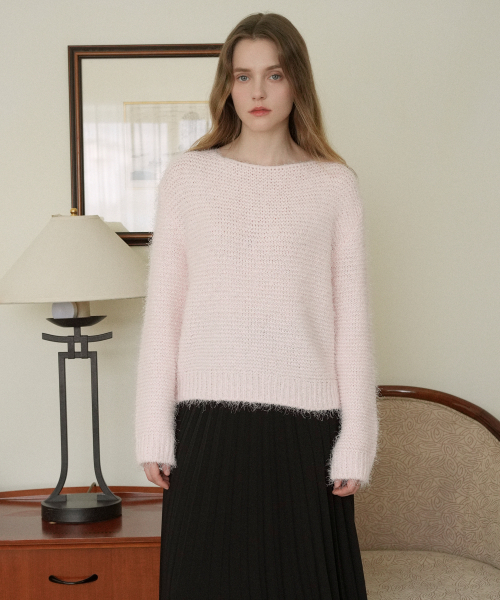 VLETI(ブレッティ)の「Boat-neck Loosefit Basic Knit (Light pink)(ニット/セーター・レディース・ライトピンク・FREE)」の2枚目の写真