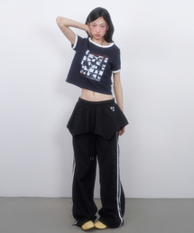 レイヤードトラックナイロンスカートパンツBLACK