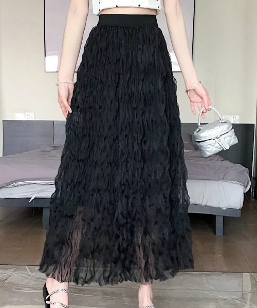 NoBelle(ノベル)の「ホイップチュール シアーフレアロングスカート(スカート・レディース・ブラック/ホワイト・LARGE/S/M/L)」の2枚目の写真