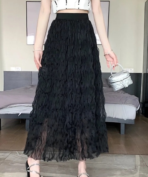NoBelle(ノベル)の「ホイップチュール シアーフレアロングスカート(スカート・レディース・ブラック/ホワイト・LARGE/S/M/L)」の10枚目の写真
