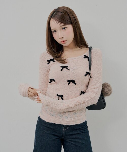 Chico(チコ)の「チビリボンレースT(Tシャツ/カットソー・レディース・アイボリー/ピンクベージュ/ブラック・FREE)」の11枚目の写真