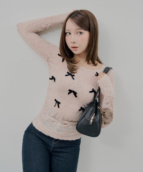 Chico(チコ)の「チビリボンレースT(Tシャツ/カットソー・レディース・アイボリー/ピンクベージュ/ブラック・FREE)」の12枚目の写真