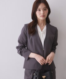 index | 【防シワ】セットアップ可 ダブルクロスノーカラージャケット《洗濯機OK/イージーアイロン/ストレッチ》(ノーカラージャケット)