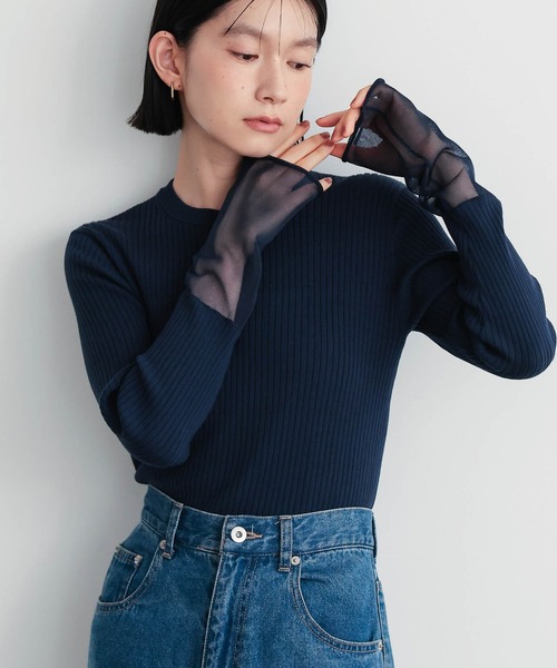 for/c(フォーシー)の「シアースリーブリブニット【サスティナブル】(ニット/セーター・レディース・ブラック/ネイビー/オフホワイト・L/M)」の3枚目の写真