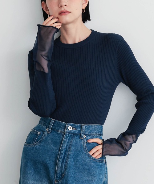 for/c(フォーシー)の「シアースリーブリブニット【サスティナブル】(ニット/セーター・レディース・ブラック/ネイビー/オフホワイト・L/M)」の14枚目の写真