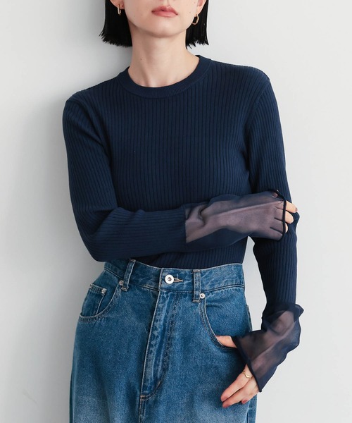 for/c(フォーシー)の「シアースリーブリブニット【サスティナブル】(ニット/セーター・レディース・ブラック/ネイビー/オフホワイト・L/M)」の15枚目の写真
