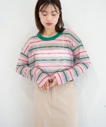 【bbO】シアーマルチボーダーニットトップス